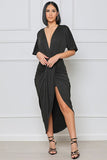 Sexy Deep V-Neck Short Sleeves Wrap Style Maxi Dress By Claude - Rosa Apparel