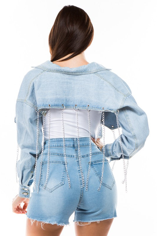 Sexy Denim Jacket With Multi-Chain By Claude - Rosa Apparel