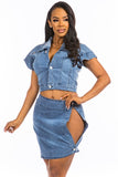 Sexy Denim Two Piece Set By Claude - Rosa Apparel