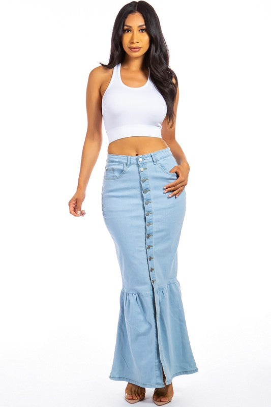 Sexy Maxi Denim Bodycon Skirt By Claude - Rosa Apparel