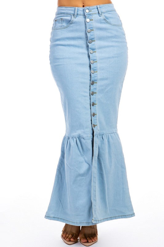 Sexy Maxi Denim Bodycon Skirt By Claude - Rosa Apparel