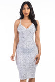 Sexy Party V-Neck Sleeveless Sequin Midi Dress By Claude - Rosa Apparel