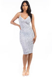 Sexy Party V-Neck Sleeveless Sequin Midi Dress By Claude - Rosa Apparel