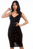 Sexy Sequin Party V-Neck Spaghetti Straps Sleeveless Midi Dress By Claude - Rosa Apparel