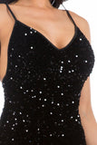 Sexy Sequin Party V-Neck Spaghetti Straps Sleeveless Midi Dress By Claude - Rosa Apparel