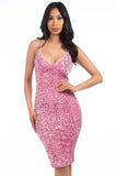 Sexy V-Neck Sleeveless Sequin Party Midi Dress By Claude - Rosa Apparel