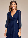 Shiny Chiffon Wedding Guest Dress with Long Sleeve - Rosa Apparel