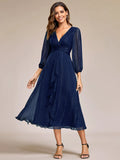 Shiny Chiffon Wedding Guest Dress with Long Sleeve - Rosa Apparel