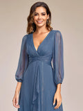 Shiny Chiffon Wedding Guest Dress with Long Sleeve - Rosa Apparel