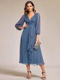 Shiny Chiffon Wedding Guest Dress with Long Sleeve - Rosa Apparel