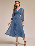 Shiny Chiffon Wedding Guest Dress with Long Sleeve - Rosa Apparel