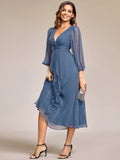 Shiny Chiffon Wedding Guest Dress with Long Sleeve - Rosa Apparel