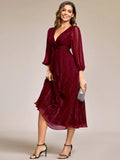 Shiny Chiffon Wedding Guest Dress with Long Sleeve - Rosa Apparel