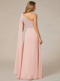 Shiny Sequin Chiffon One Shoulder Sleeveless Dresses - Rosa Apparel