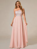 Shiny Sequin Chiffon One Shoulder Sleeveless Dresses - Rosa Apparel