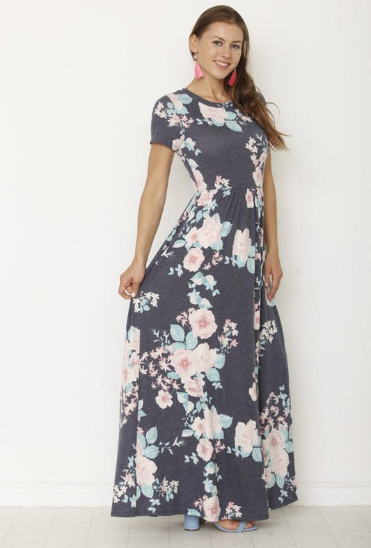 Short Sleeve Maxi Dress With Hidden Pocket by EG Fashion - Rosa Apparel