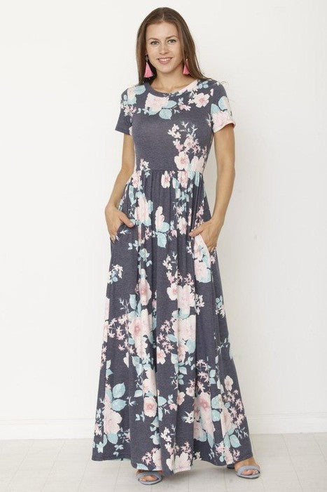 Short Sleeve Maxi Dress With Hidden Pocket by EG Fashion - Rosa Apparel