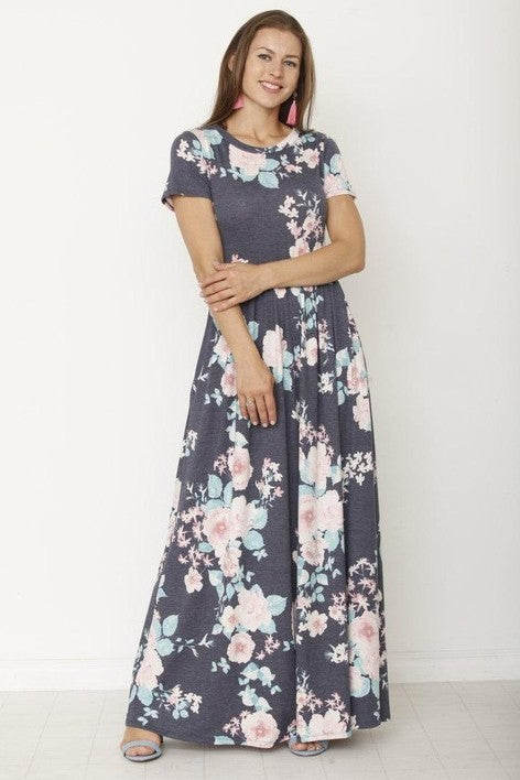 Short Sleeve Maxi Dress With Hidden Pocket by EG Fashion - Rosa Apparel