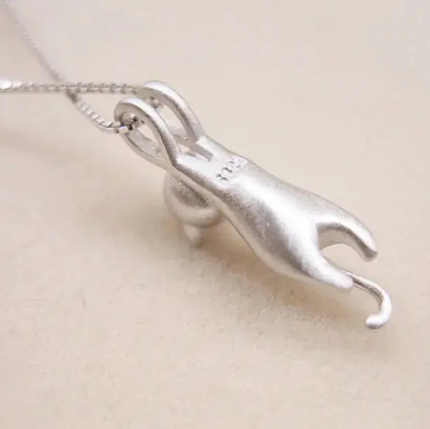 Silver Cat Pendant Necklace Jewelry - Rosa Apparel