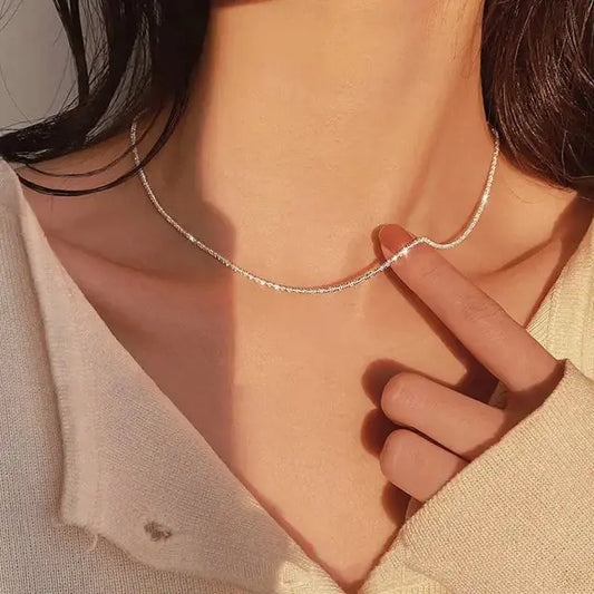 Silver Sparkling Clavicle Chain Necklace - Rosa Apparel