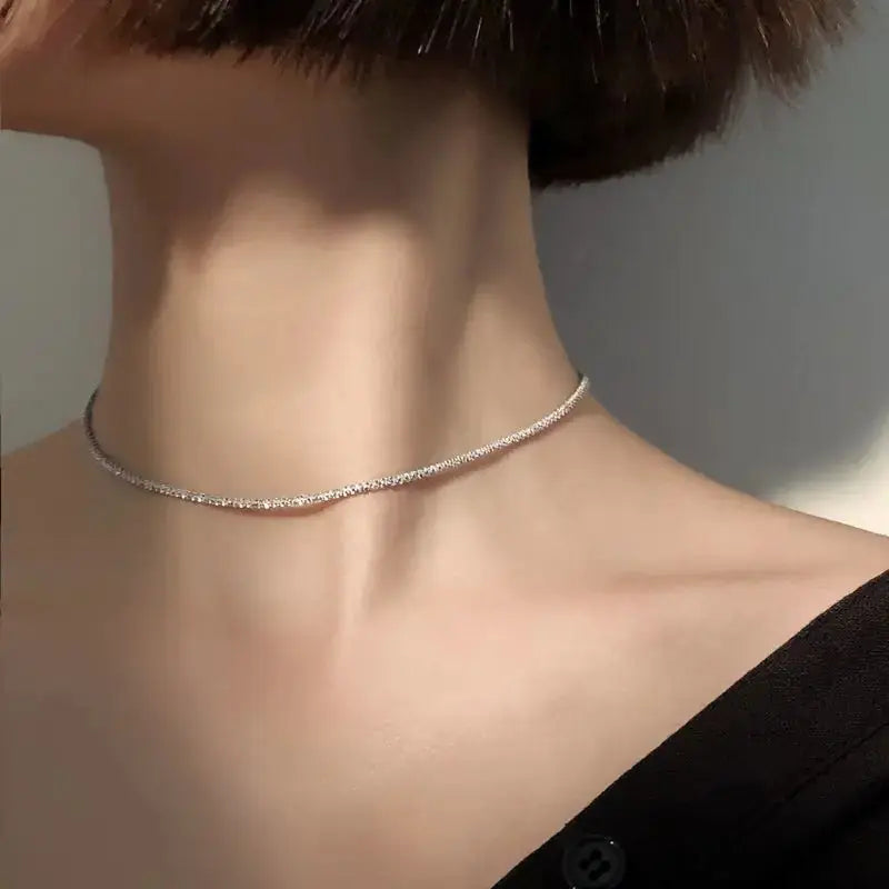 Silver Sparkling Clavicle Chain Necklace - Rosa Apparel