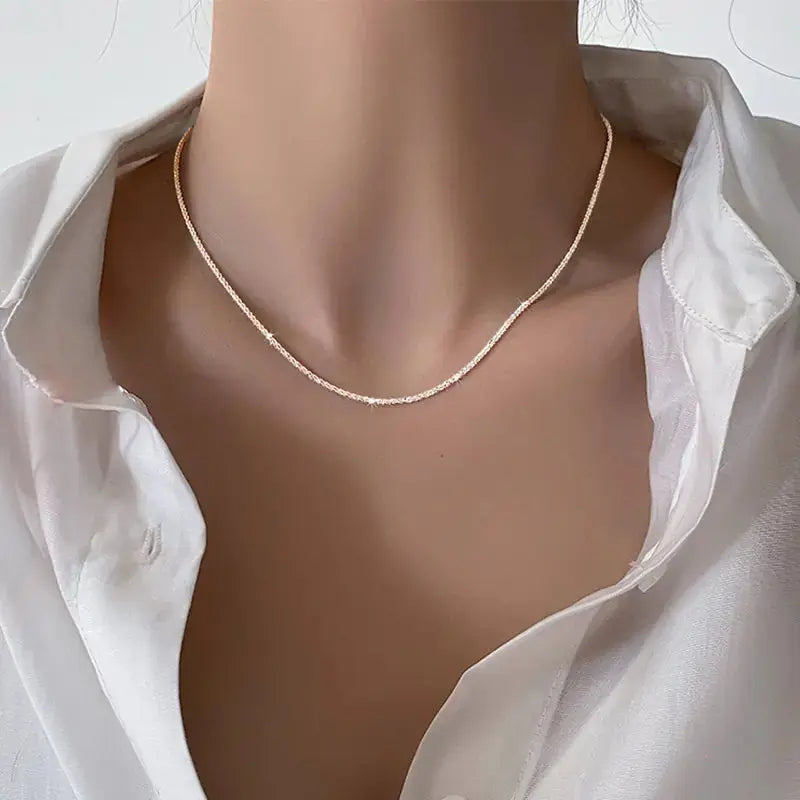 Silver Sparkling Clavicle Chain Necklace - Rosa Apparel