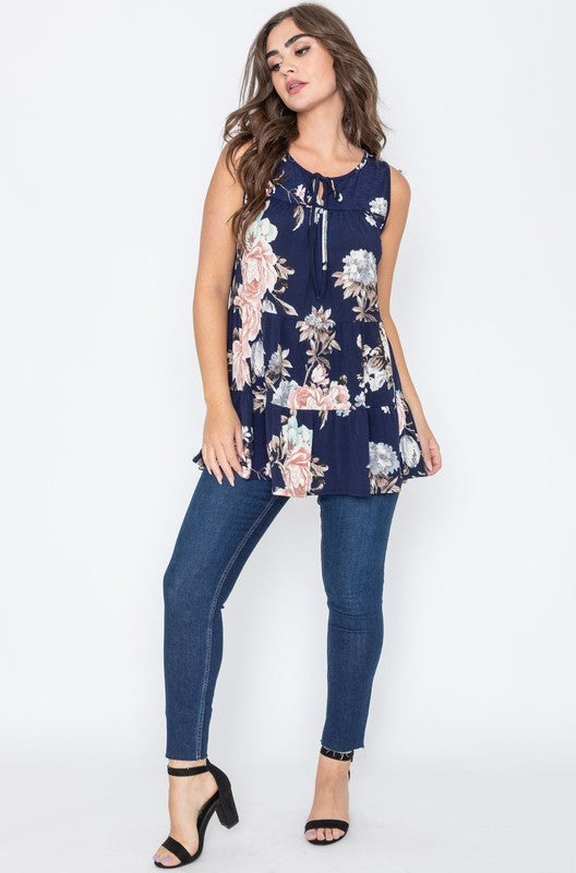 Sleeveless Floral Tiered Tunic by EG Fashion - Rosa Apparel