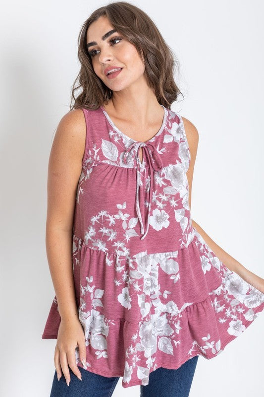 Sleeveless Floral Tiered Tunic by EG Fashion - Rosa Apparel