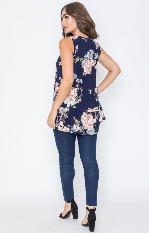 Sleeveless Floral Tiered Tunic by EG Fashion - Rosa Apparel