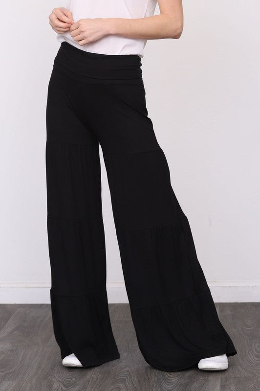 Solid Tiered Wide Leg Pants by EG Fashion - Rosa Apparel