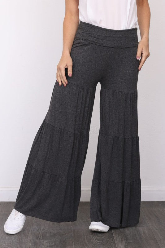 Solid Tiered Wide Leg Pants by EG Fashion - Rosa Apparel