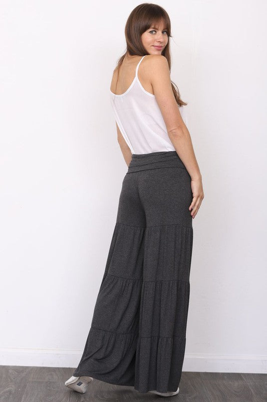 Solid Tiered Wide Leg Pants by EG Fashion - Rosa Apparel