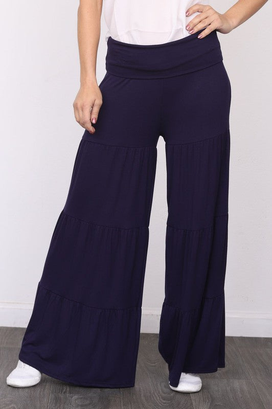 Solid Tiered Wide Leg Pants by EG Fashion - Rosa Apparel