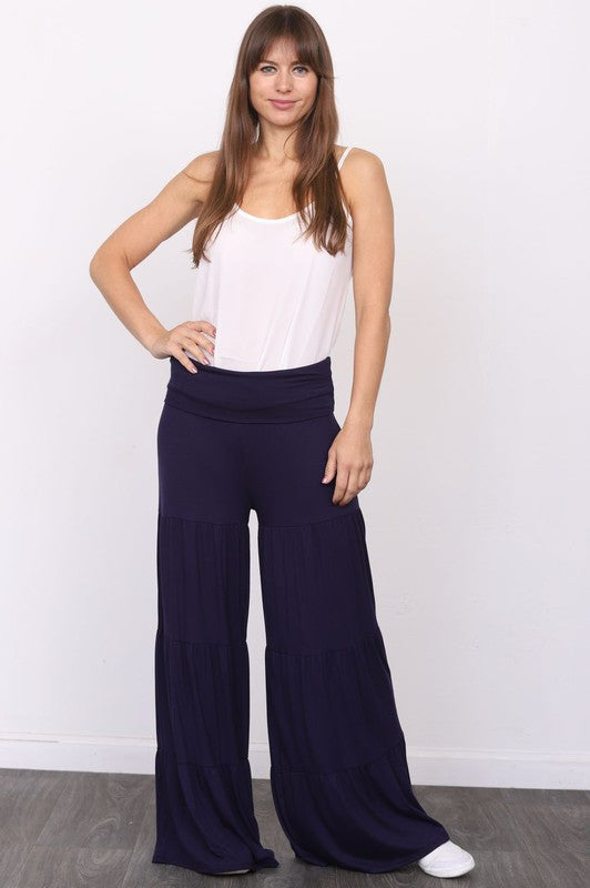 Solid Tiered Wide Leg Pants by EG Fashion - Rosa Apparel