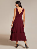 Spaghetti Strap Tiered Ruffle Hem Midi Length Wedding Guest Dresses - Rosa Apparel