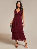 Spaghetti Strap Tiered Ruffle Hem Midi Length Wedding Guest Dresses - Rosa Apparel