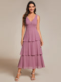 Spaghetti Strap Tiered Ruffle Hem Midi Length Wedding Guest Dresses - Rosa Apparel