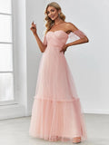 Strapless A line Ruffles Sleeves Dress - Rosa Apparel