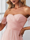 Strapless A line Ruffles Sleeves Dress - Rosa Apparel