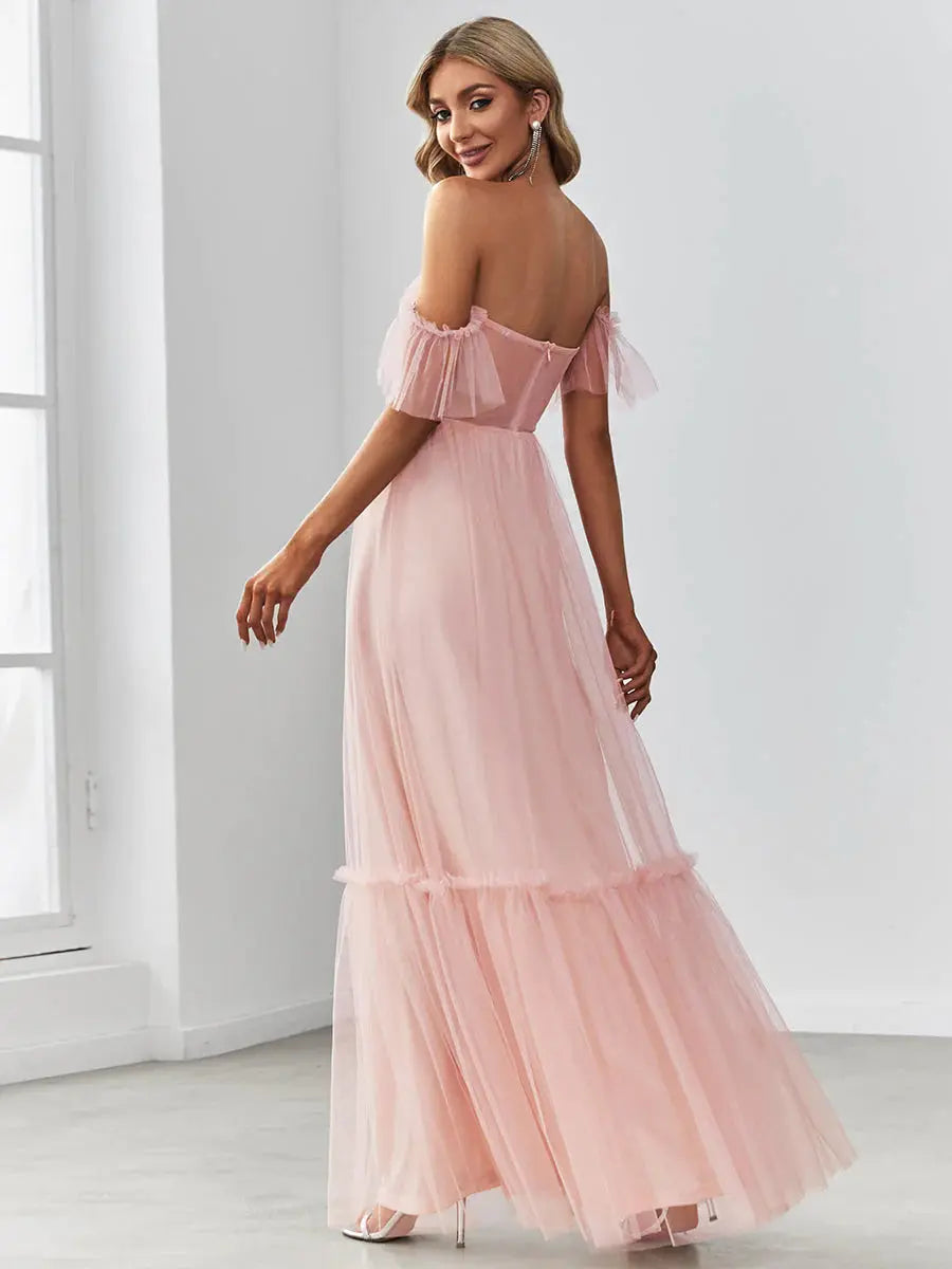 Strapless A line Ruffles Sleeves Dresses - Rosa Apparel