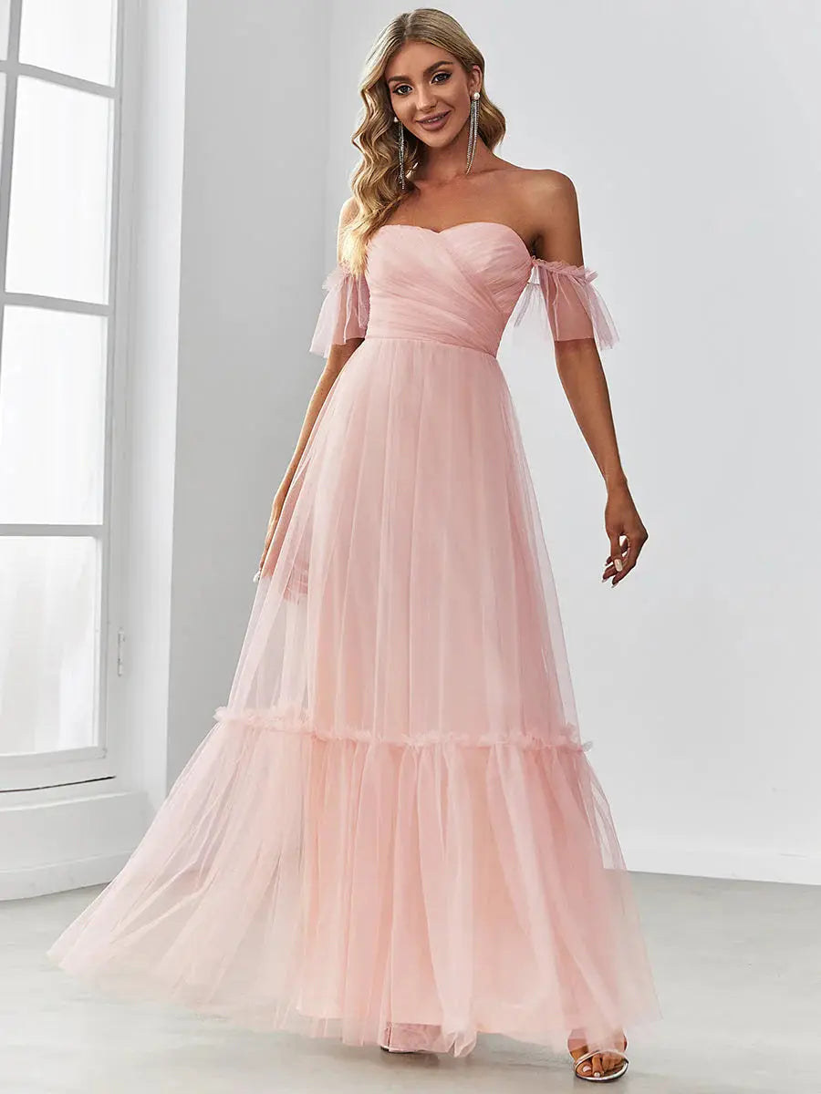 Strapless A line Ruffles Sleeves Dresses - Rosa Apparel