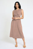 Stylish Sleeveless Cross-Over Bodice V-Neck Midi Dress by EG Fashion - Rosa Apparel