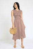 Stylish Sleeveless Cross-Over Bodice V-Neck Midi Dress by EG Fashion - Rosa Apparel