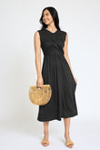 Stylish Sleeveless Cross-Over Bodice V-Neck Midi Dress by EG Fashion - Rosa Apparel