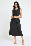 Stylish Sleeveless Cross-Over Bodice V-Neck Midi Dress by EG Fashion - Rosa Apparel