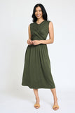 Stylish Sleeveless Cross-Over Bodice V-Neck Midi Dress by EG Fashion - Rosa Apparel