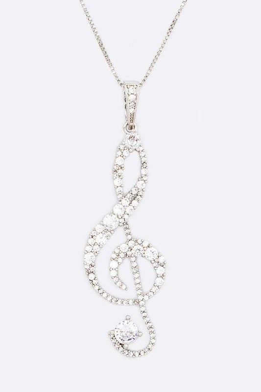 Treble Clef Cubic Zirconia Pendant Necklace - Rosa Apparel