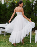 Tulle Sweetheart Spaghetti Strap High Low Wedding Dresses - Rosa Apparel