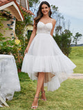 Tulle Sweetheart Spaghetti Strap High Low Wedding Dresses - Rosa Apparel