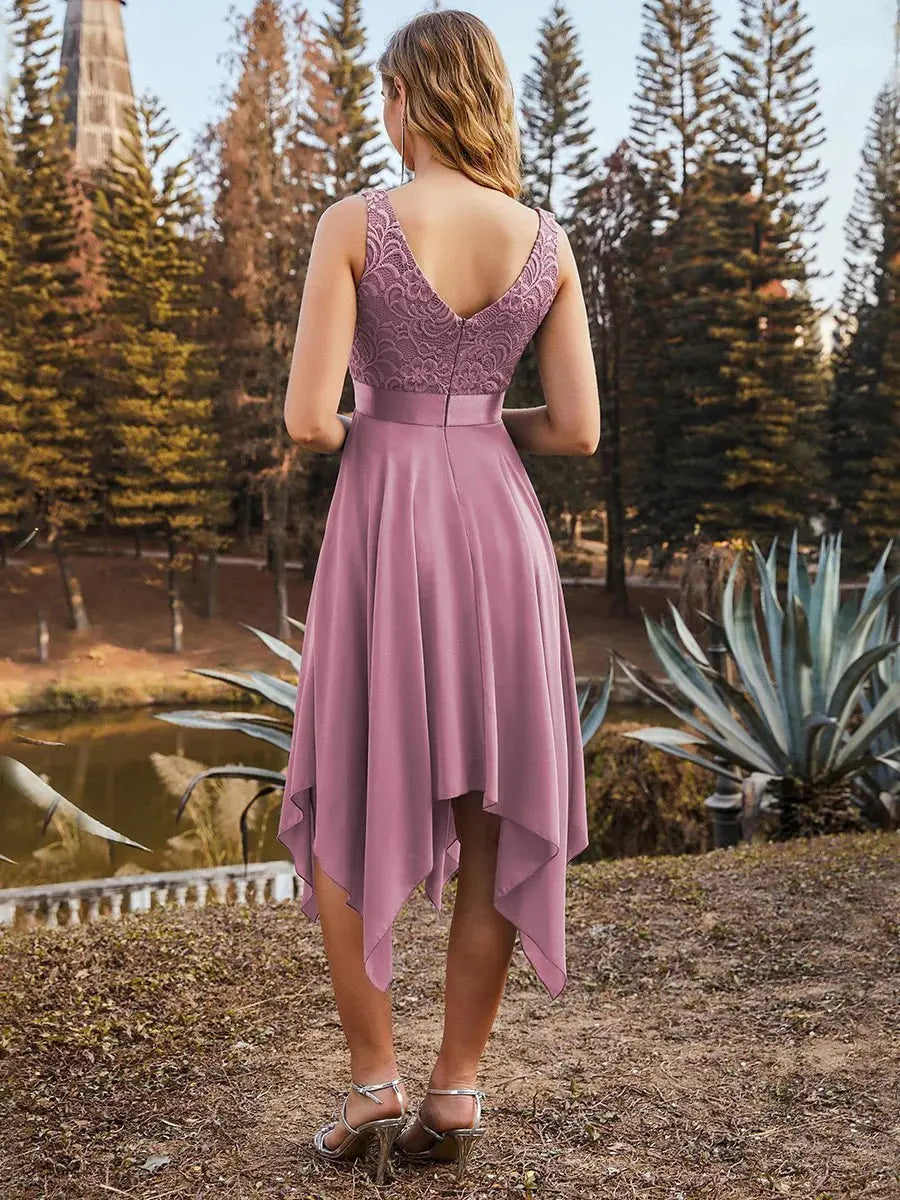 V-neck Lace Chiffon Prom Dress - Rosa Apparel